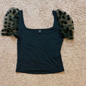 SHEIN Top with Sheer Polka Dot Sleeves
